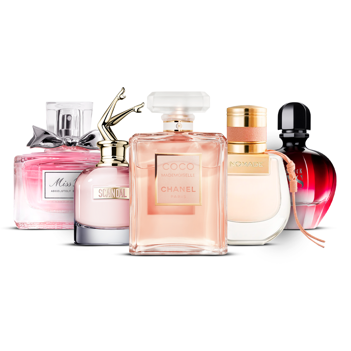 Set de 5 parfumuri – Miss Dior Absolutely Blooming, Scandal, Coco Mademoiselle, Nomade i Black XS [100 ml]
