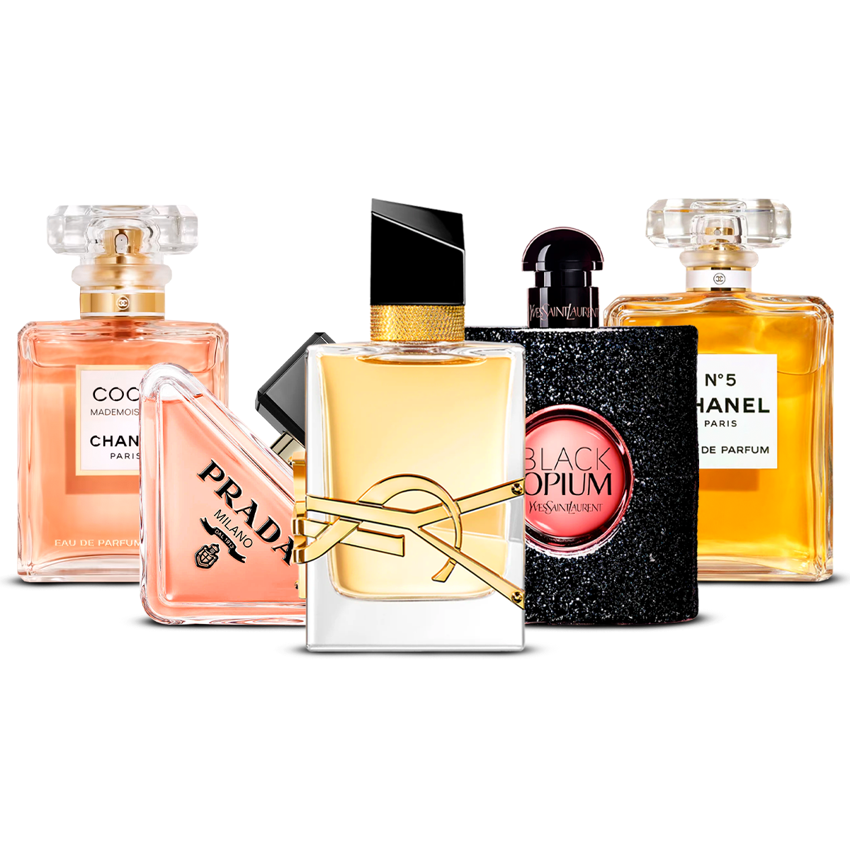 Set de 5 parfumuri – Black Opium, Good Girl, Chanel N°5, Coco Mademoiselle e Prada Paradoxe [100 ml]