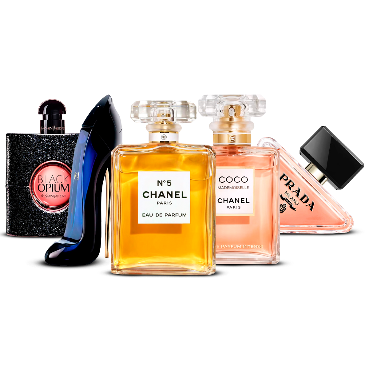 Set de 5 parfumuri – Black Opium, Good Girl, Chanel N°5, Coco Mademoiselle e Prada Paradoxe [100 ml]
