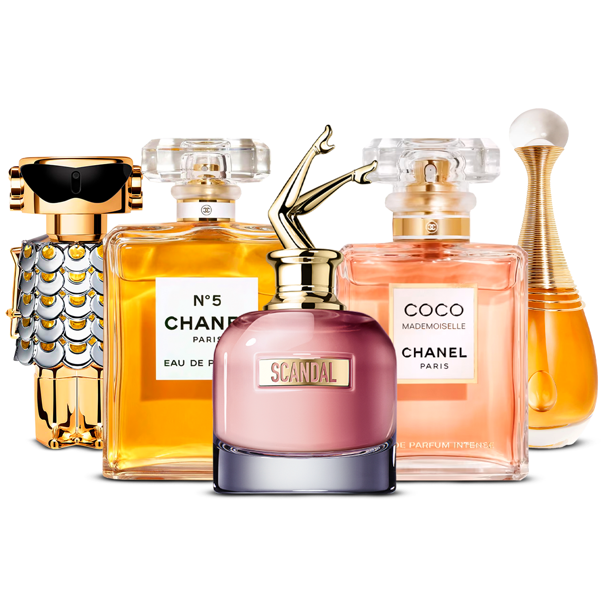 Set de 5 parfumuri – Fame, Chanel Nº5, Scandal, Coco Mademoiselle i J'adore [100 ml]