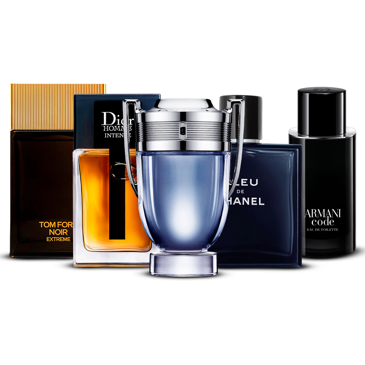 Set de 5 parfumuri  – Tom Ford Noir Extrême, Dior Homme Intense, Invictus, Bleu de Chanel i Armani Code [100 ml]
