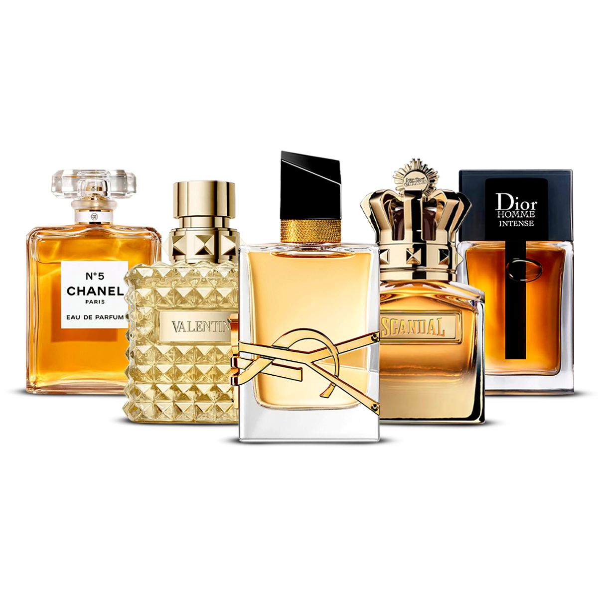 Set de 5 parfumuri – Chanel Nº5, Valentino Uomo, Yves Saint Laurent Libre, Scandal Pour Homme i Dior Homme Intense [100 ml]