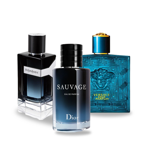 Set de 3 parfumuri | Dior SAUVAGE, Yves Saint Laurent Y MEN, Versace EROS 100 ml