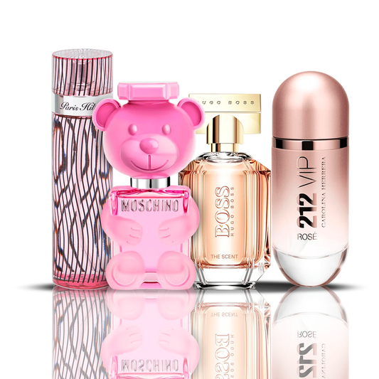 Set de 4 parfumuri | 212 VIP Rose + Moschino Bubble Gum + Hugo Boss The Scent + Paris Hilton 100 ml