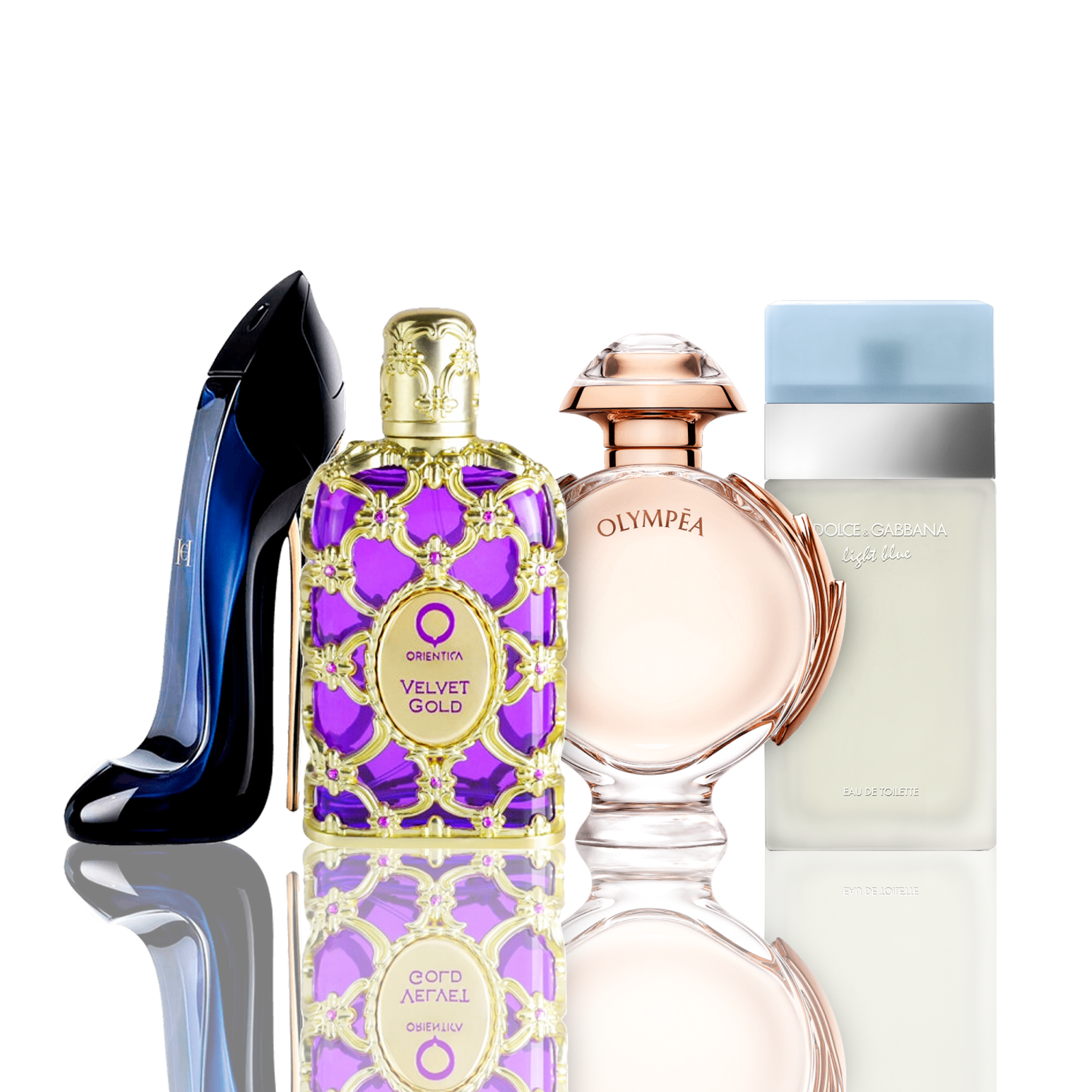 Set de 4 parfumuri | Light Blue + Orientica Velvet Gold + Good Girl + Olympea 100 ml