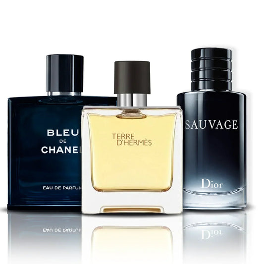 Set de 3 parfumuri | Bleu de Chanel, Terre D'Hermes i Sauvage (100 ml)