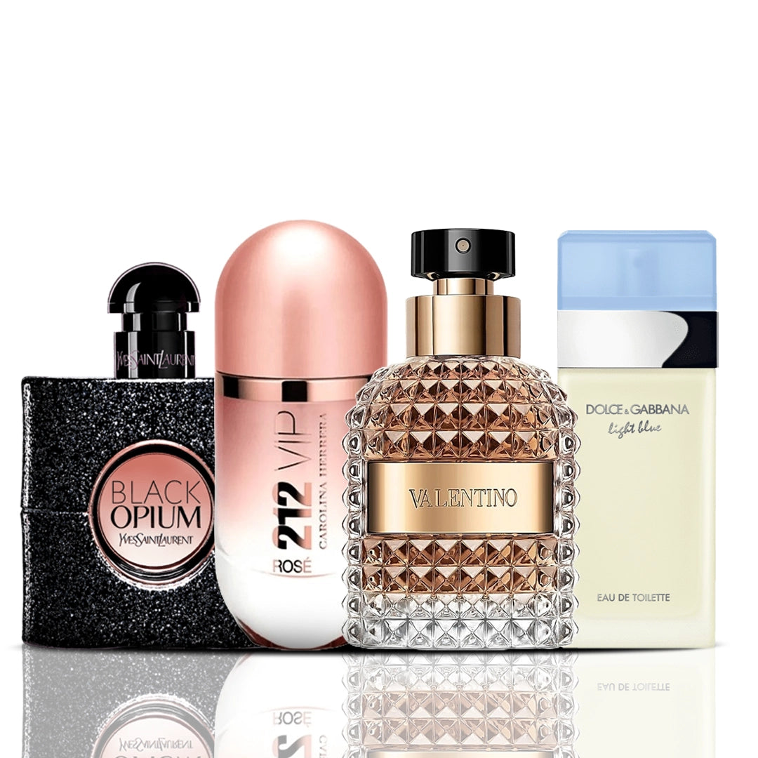 Set de 4 parfumuri | Black Opium + 212 VIP Rose + Valentino + Dolce & Gabbana Light Blue 100 ml